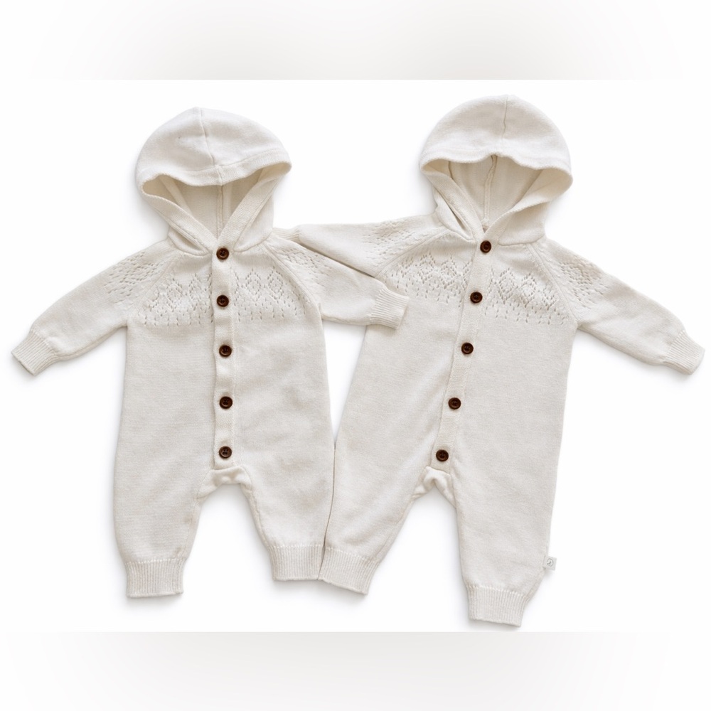 Little Planet Organic Carter’s | Matching Knit Romper Set 0M + 3M Neutral Hooded